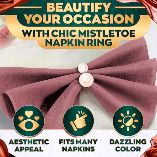 Image of Gold Pearl Napkin Rings Set of 12 - Easter Napkin Rings | Easter Table Decor with Faux Pearls | Reusable, Metal & Scratch-Resistant Finish - for Weddings, Banquets, Holiday Easter Dinner & Gift Giving