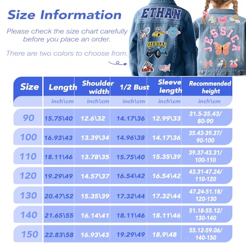 Custom Jean Jacket for Girls Boys Personalized Kids Denim Jacket with Names Long Sleeve Outerwear Jackets Clothes Back to School Outfits 1-12 Years Old Christmas Birthday Gifts for Toddlers2