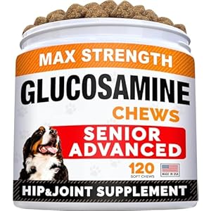 Senior Advanced Glucosamine Chondroitin Joint Supplement for Dogs – Hip & Joint Pain Relief Pills – Large & Small Breed – Hip Joint Chews Canine Joint Health – Chews Older Dogs – Bacon Flavor-120Ct