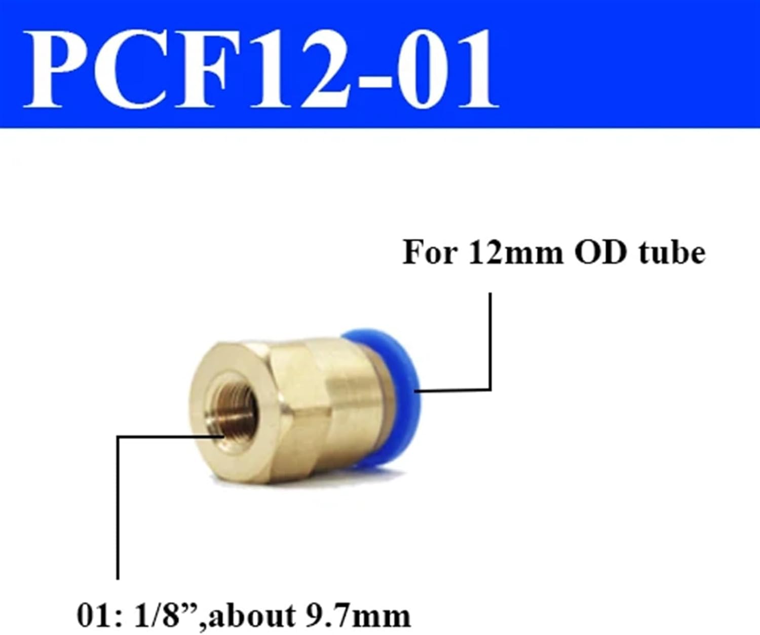 50PCS PCF Pneumatic Female Quick Connector Fitting 4-M5 4-01 6-02 8-04 1/8 /1/4 3/8 1/2 Thread For Pipe 4mm 6mm 8mm 10mm 12mm(PCF12-01(50PCS))