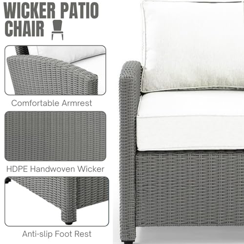 Image of DEVOKO 3 PCS Outdoor Wicker Rattan Furniture Set Cushioned Sectional Sofa,Corner Sofa with Center Table for Garden, Park, Porch, Poolside, Backyard (Silver & White)