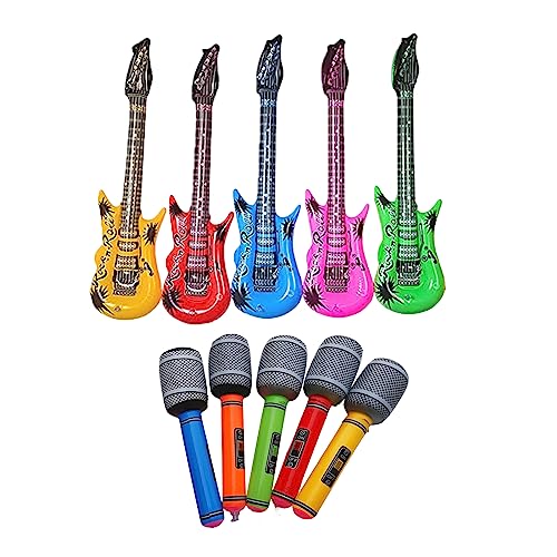 5Pcs Inflatable Guitar, 5Pcs Inflatable Microphone, Inflatable Props, Inflatable Instruments, Inflatable Party Props, Inflatable Instruments for Parties, for Adult Kid Party Props Decoration