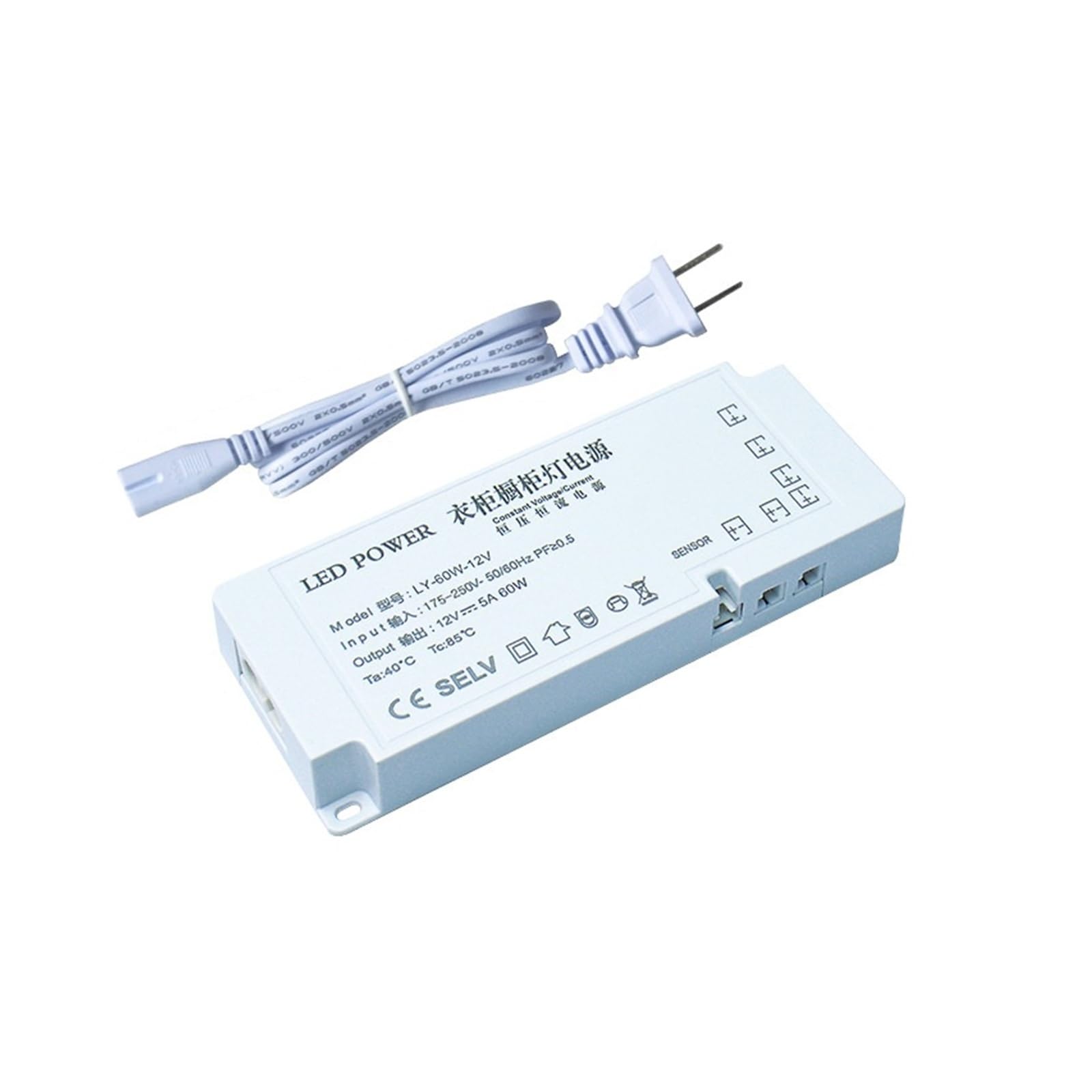 Alimentation LED 12V 5A 60W à sortie 6 bits pour armoire et dressing