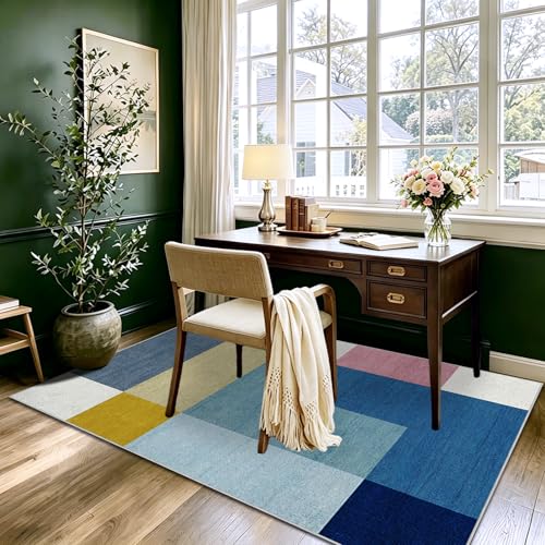 Carpette pour salon moderne bleu et géométrique idéal pour une chambre - 6