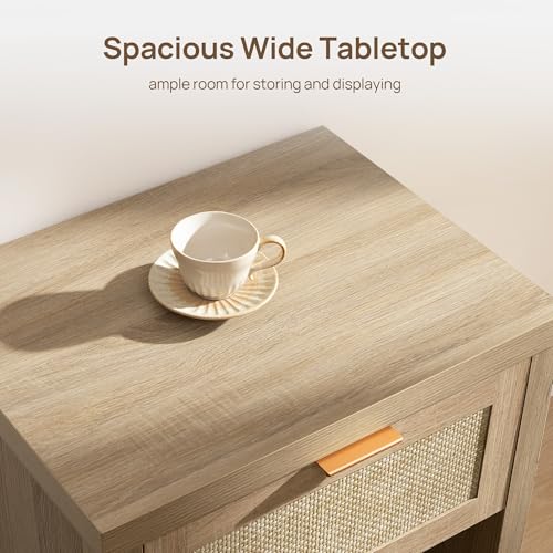 Image of SICOTAS Nightstands Set of 2 Rattan Night Stand with Drawer 19.7 inch Wide