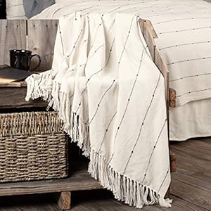 Piper Classics Farmcloth Stripe Throw Blanket 70 L x 55 W Oversized Urban Rustic Farmhouse Bedding Natural Cream Woven wBlack Stripes Blanket