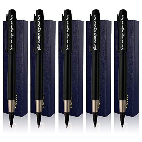Engraved Pens Fancy Business Pens 5 Rollerball Pens with 10 extra Black Refills a Set Quality Pens Metal Body - Custom with Names Message on the Pens -Gift Pen Set for Family Colleague Elder Friends
