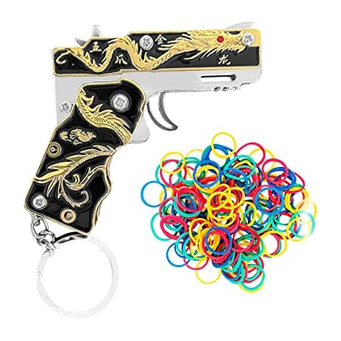 TIETHEKNOT Mini Golden Dragon Rubber Band Gun Metal folding keychain Rubber band toy gun Novel and funny Creative Outdoor party gift (black) Cover