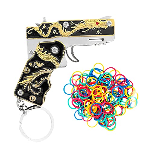 TIETHEKNOT Mini Golden Dragon Gummiband Gun Metal Faltbarer Schlüsselanhänger Gummiband Spielzeugpistole Neuartig und lustig Kreatives Outdoor Party Geschenk (schwarz), Schwarz Cover