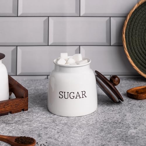 Image of Metallure Home Modern Kitchen Set | Air Tight Containers for Kitchen Storage | Tea Sugar Container Set of 2 | Wooden Lid Container | Food-Safe Metal Containers | Jar Container Set for Home (White)