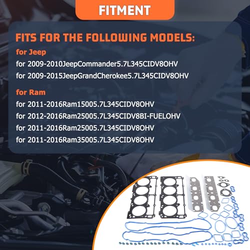 Image of Head Gasket Set Fit for 2009-2015 Chrysler Ram 5.7L HEMI V8 OHV MLS VIN T 2 Replace# HS26423PT Multiple Layers Steel (MLS) Head Gasket Aftermarket Parts