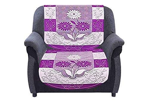 Image of Kuber Industries Side Flower Cotton 5 Seater Sofa Cover, 70 inch x 29 inch, Set of 6, Purple