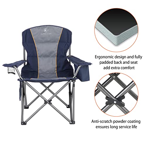 Alpha Camp Oversized Folding Camping Chair, Heavy Duty Portable Lawn Chairs With Cooler Bag, Side Pocket & Cup Holder, Folding Chairs For Outside Support 450 Lbs #TOP2