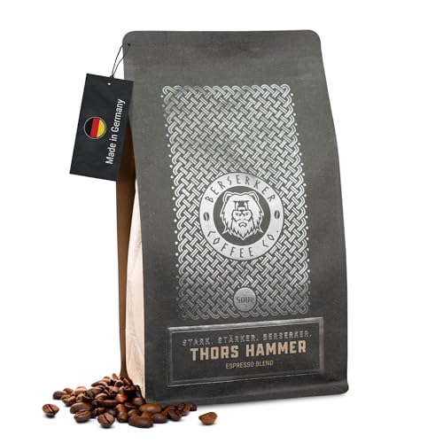 BERSERKER COFFEE - Thor's Hammer Espresso, 500g - italienische Dark Roast Kaffeebohnen, intensiv und vollmundig - für Siebträger, Vollautomat & Herdkanne - GANZE BOHNE