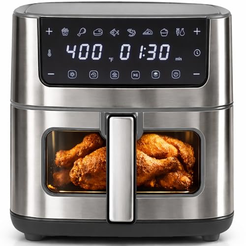 Image of Simple Deluxe 8-in-1 Air Fryer 6.34 Qt, Digital Preset Airfryer with Visible Window, Nonstick and Dishwasher-Safe Basket, Air Fry, Chicken, Pizza, Dehydrate, Fries, 90-Min Timer, 1700W, Gray