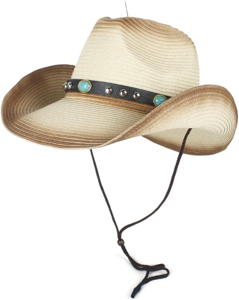 Boho Ladies Cutout Western Cowboy Hat Belt Sombrero Sun