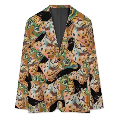 Leopard Wearing Green Glasses Men's Slim Suit Long-Sleeve Prom Tuxedo Classic Two Button Business Jacket3