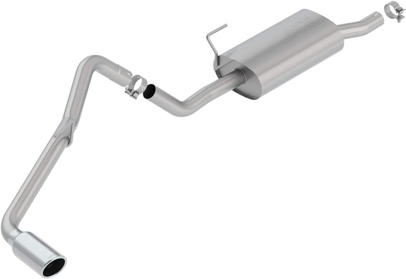 Borla 140802 S-Type Cat-Back Exhaust System 2.5 in. Pipe 4 in. Tip Single Round Rolled Angle Cut Truck Side Exit T-304 Stainless Steel S-Type Cat-Back Exhaust System