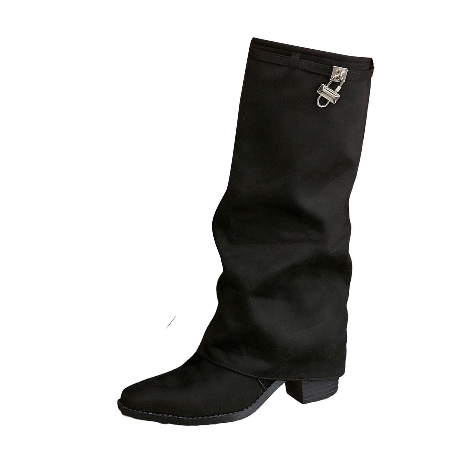 Botas por Encima de la Rodilla Botas Estilo Western Media Pantorrilla con Acabado Plisado, Punta Afilada, tacón apilado Cierre Cremallera.