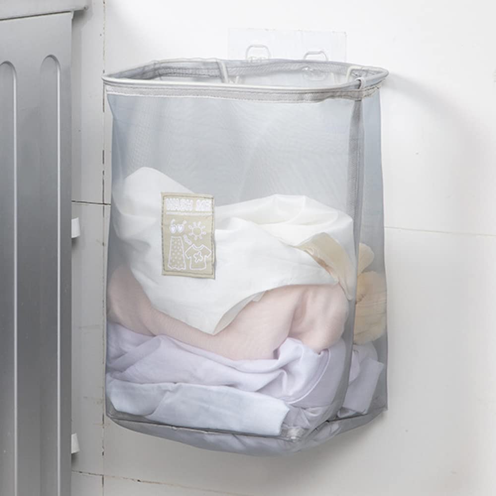 Draagbare wassorteerder, hangende wasmand, opvouwbare wasverzamelaar, wasmandnet, waszak voor slaapkamer, badkamer, slaapzaal, waszak (wit