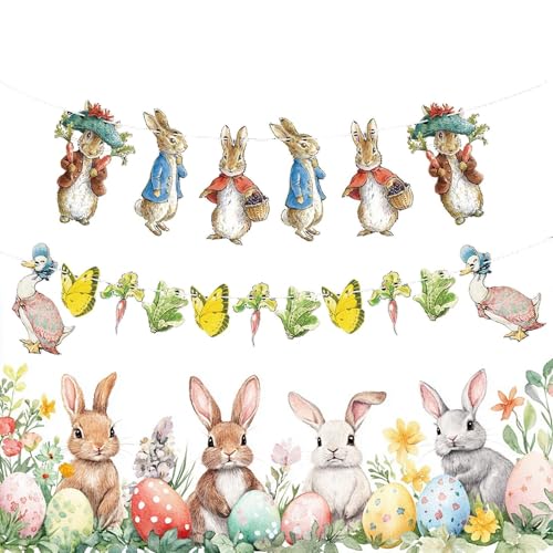 Guirnalda De Pascua De Conejos, Banderines De Pascua De Conejos Papel, con Una Cuerda De 2,5m Y Agujeros, Ajustable, para Decoración De Fotos Dormitorio Salón Patio De Cumpleaños