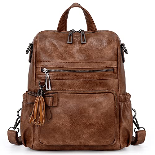 Image of UTO Women Backpack Purse Leather Vegan Ladies Fashion Designer Rucksack Convertible Travel Shoulder Bag with Tassel