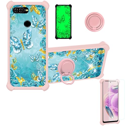 jioeuinly Blu G50 Mega Case Compatible with Blu G50 Mega 2022 Phone Case Cover [with Tempered Glass Screen Protector][Hard PC + Soft Silicone][Gold Glitter+Luminous] JSF-YHD