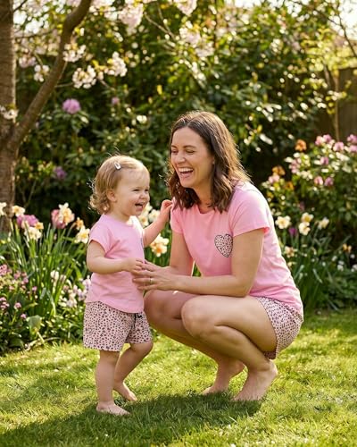 Image of Pink Cheetah Mommy and Me Outfits Matching Mom Daughter Mothers Day Clothing Shirts Shorts Set