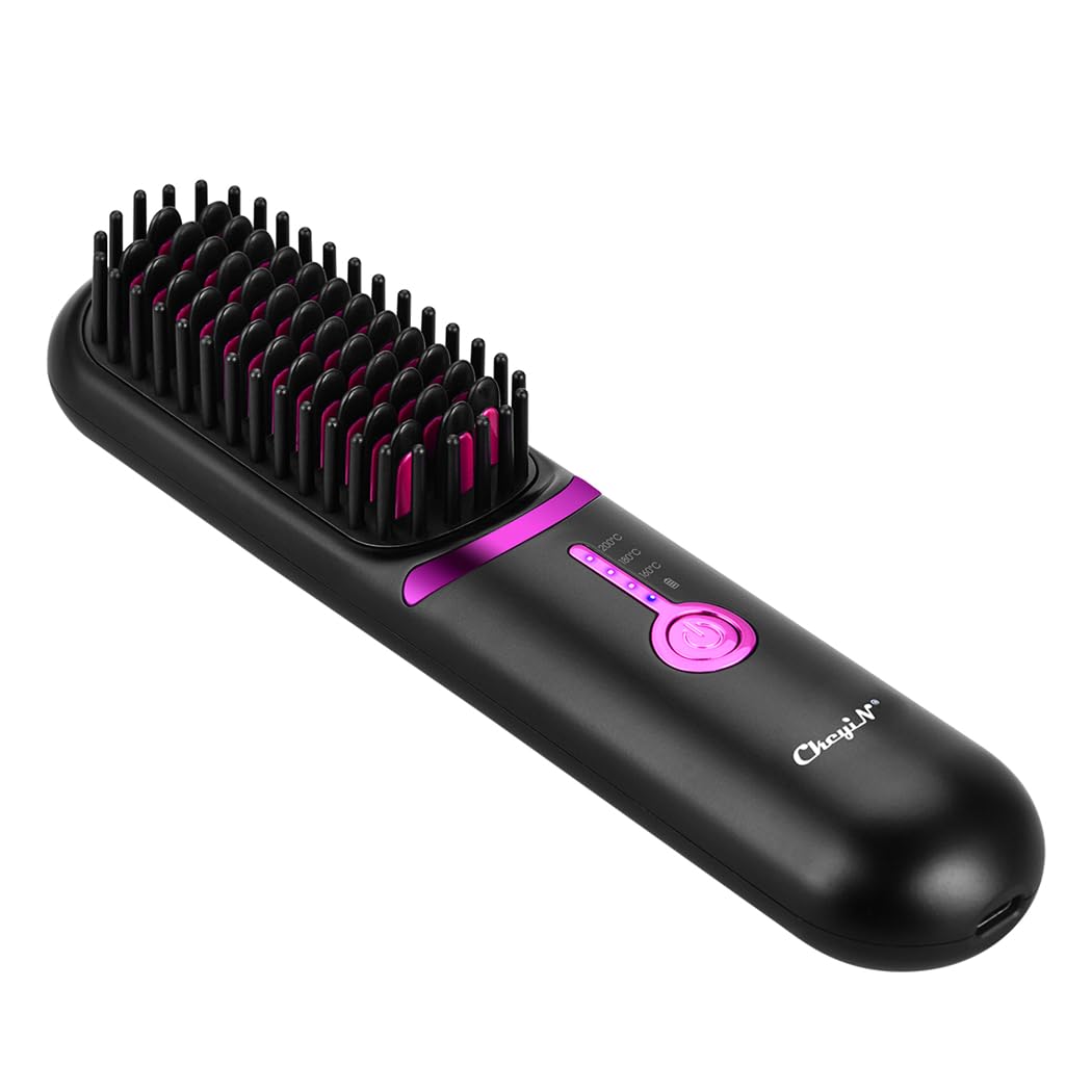 Cepillo Alisador Pelo, Hair Straightener Brush, Calentamiento Rápido, Protección Antiquemaduras, Anti Encrespamiento Mini cepillo alisador, plancha de pelo portátil para viajes