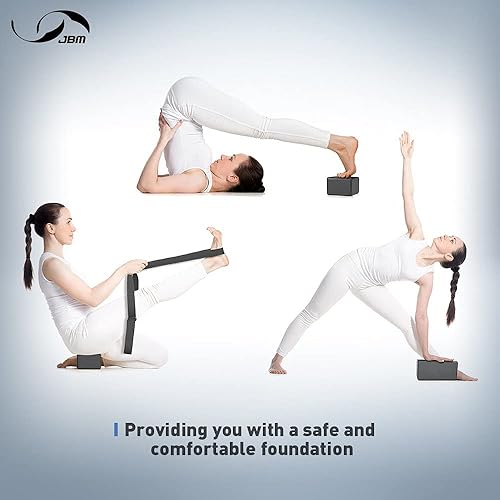 Miniatura 7 de JBM Paquete de 2 bloques de yoga con correa, ladrillos de yoga de alta densidad para apoyo y profundización de posturas