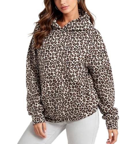 Ckuea Y2k Cheetah Hoodie Leopard Print Hoodie Sweatshirt Women Oversized Trendy Graphic Hoodies 2000s Pullover Streetwear (US, Alpha, Small, Regular, Regular, Pullover)