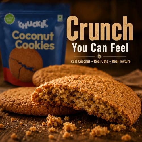 Image of Chuckle Coconut Cookies with Oats | Cookies without Maida & Palm oil | No Refined Sugar Jaggery Sweetened | Gluten Free | With Isabgol & Rolled Oats High Protein | Healthy Snack for Kids & Adults | 200g (4x50g)