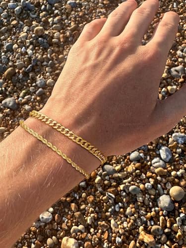 Set de pulseras eslabón para hombre de acero inoxidable dorado y plateado miniatura 3