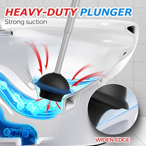 2 in 1 Toilet Plunger and Brush Set,Extended Handle Plunger,Toilet Bowl Brush Plunger Set,Bathroom Cleaning Tools ,Toilet Brush Plunger Combo,Cleaning Brush,Dark Grey