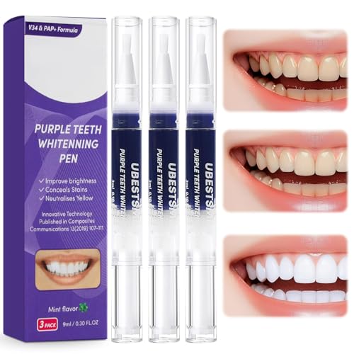 3 Stück Effektiv Zahnaufhellung Bleaching Stift Purple Teeth Whitening Pen Schnelles bleaching zähne Effektiv Flecken Entfernen Weiße Zähne zu Hause Bequem und praktisch Frischer Atem
