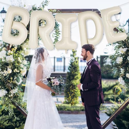 Image of 40 Inch Beige BRIDE Balloons, Giant Bride To Be Balloon, Letter Balloons for Bachelorette Party, Bridal Photo Booth Banner, Wedding Decorations