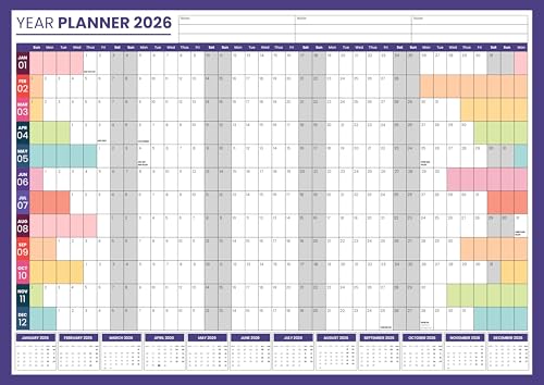 A1 Wall Planner 2026 UK Wall Calendar 2026 Yearly Wall Planner A1 Calendar From Jan To Dec Office Home Weekends highlighted Folded With Extra Notes Space 59.4 x 84.1 cm