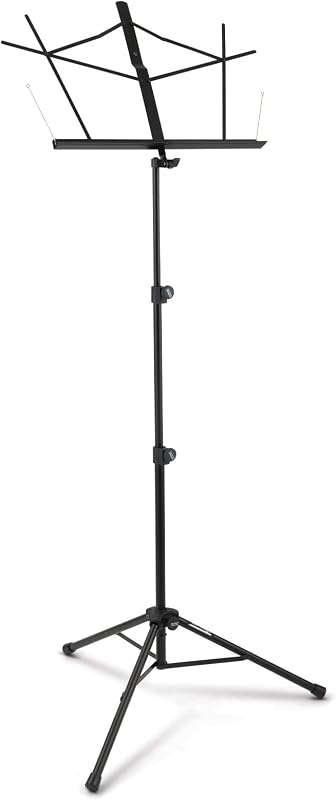 On-Stage SM7222BB Tripod-Base Sheet Music Stand with Bag (Portable, Folding Sheet Music Setup, Adjustable Height and Angle, Heavy-Duty Tubular Legs, Nonslip Rubber Feet, Metal, Black)