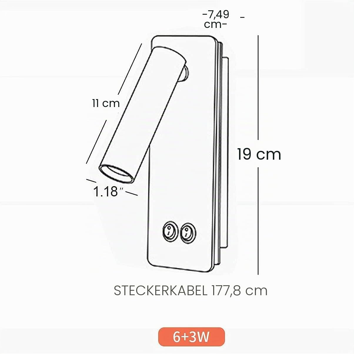 Nachttisch Leselampe Wandmontiert, LED Wand Leselampe für das Bett, Plug-in Wandleuchte Set mit 2 Stück, Bett Leselampe 3W 3000K Buchlicht mit 9W Umgebungsbeleuchtung