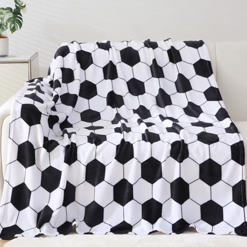 Niopos Soccer Blanket Soccer Gifts for Boys Girls 8-12 Coach Team Gifts Birthday Bedroom Stuff (Black White 40x50 inch)