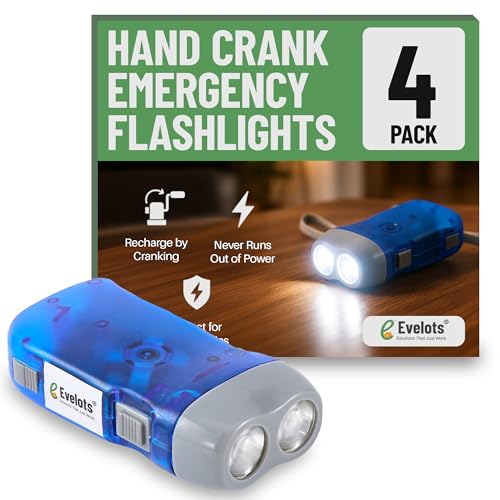 Evelots Hand Crank Emergency Flashlight 4-Pack...