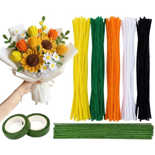 Image of Asian Hobby Crafts 160+ Pcs Pipe Cleaners for Craft Flower Making Set - Fuzzy Chenille Stems & Fluffy Sticks With Floral Tape & Wire for Kids Arts & Craft, School Supplies, Home & Party Decor