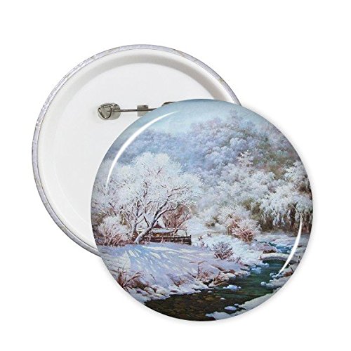 Peinture Huile forêt et lac badge pour veste d'hiver chic