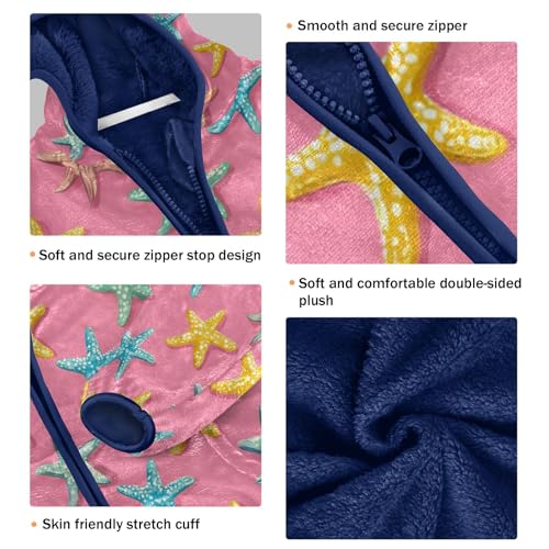Colorful Starfish Pattern on Pink Toddler Fleece Jacket Girl Boys Hooded Fleece Jacket Coat Warm Outwear Zip-up 3-10T3