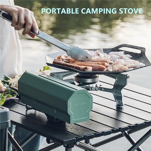 Image of Foldable Camping Stove with Storage Bag, Portable Butane Stove with Bottle Opener, Gas Stove for Picnic, Backpacking Hiking, Adventure, Car Travel, RV Trip, Emergency, GS330
