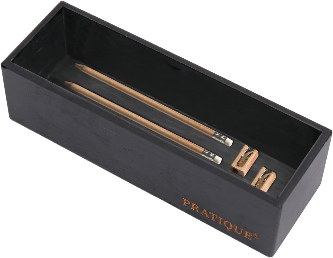 Bamboo Drawer Organizer – Kitchen Utensil Organizer Silverware Tray Cutlery Holder，Office Desk Supplies and Accessories,8.9 * 3 * 2.6inch,Black