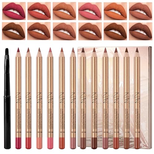 12pcs Lip Liners Set,Matte Lipstick Lip Liner Pencil,Longwear Smooth Lip Pencil,Smooth and Long-Lasting Lip Pencil Liner,Creamy Lip Liner,High Pigmented Waterproof Natural Lip Makeup