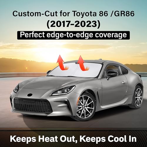 Image of EcoNour Windshield Sun Shade Compatible for Toyota 86 / GR86 2017-2023 | Custom Fit Front Window Sunshade | Foldable Heat & UV Blocker | Reflective Car Sun Visor Protector Accessory