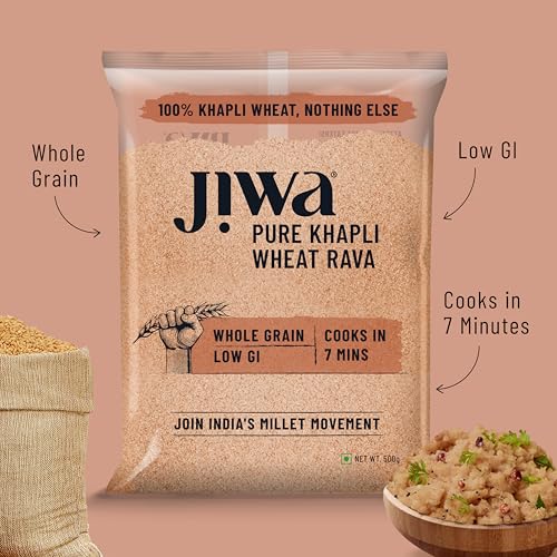 Image of Jiwa Pure Khapli Wheat Rava | 500 G | Cooks In 7 Minutes | Broken Emmer Rava | Low GI | Suitable For Diabetics