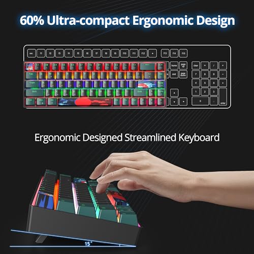 Image of 60 Percent Gaming Keyboard 68 Keys Mechanical Keyboard Rainbow Backlit Compact Wired Keyboard with Red Switch for Windows PS4 /5 Xbox(68 Green)